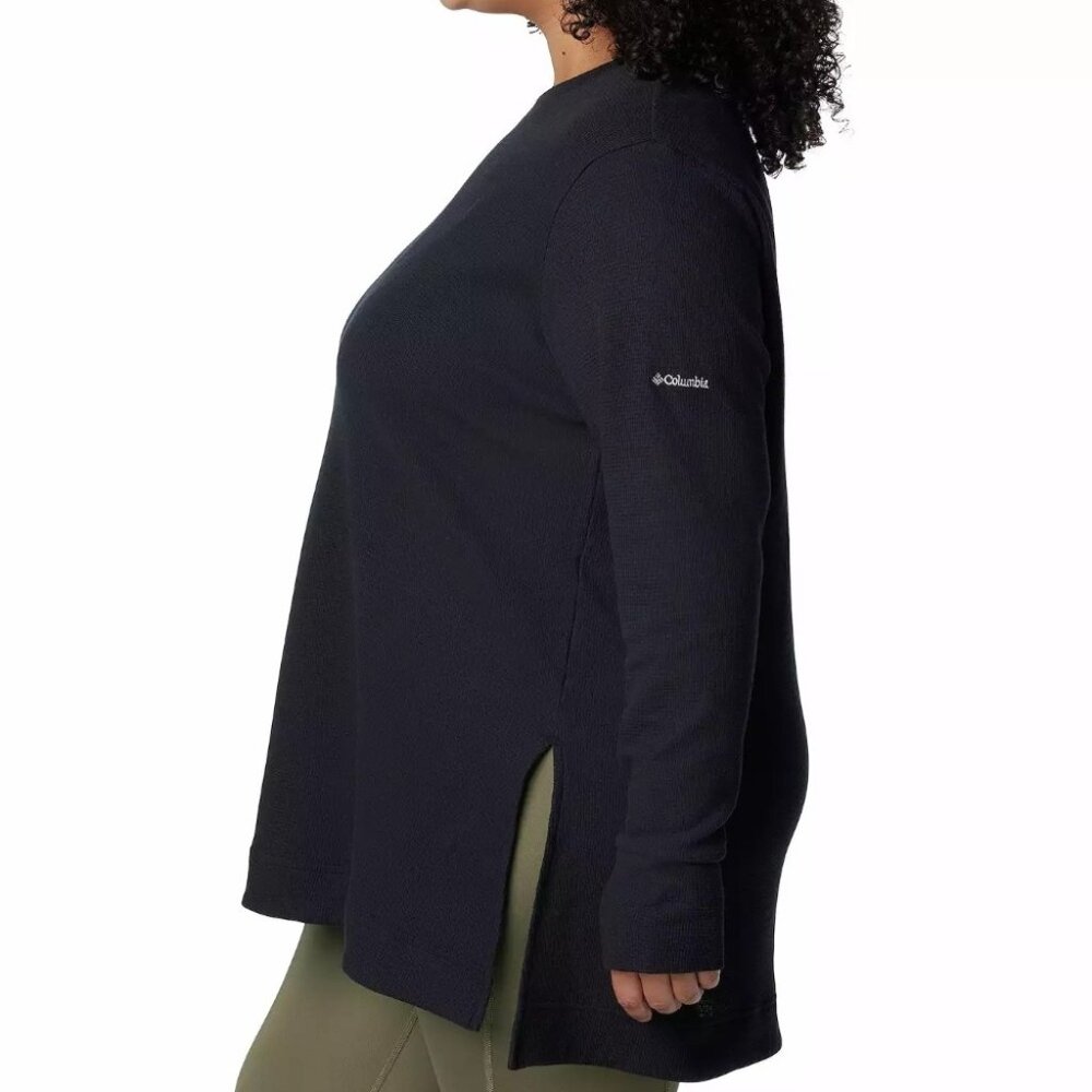 Columbia Black Holly Hideaway Waffle Weave Long-Sleeve Thumb Shirt Tunic Top 1X